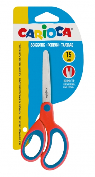 carioca tijeras grandes 15cm punta redonda acero inoxidable comodas para zurdos y diestros color rojo