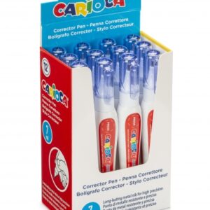 carioca corrector pen expositor de 12 boligrafos correctores punta de metal resistente y precisa apto para todo tipo de papel secado rapido color blanco