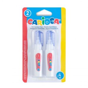 carioca pack de 2 mini boligrafos correctores punta de metal resistente y precisa apto para todo tipo de papel secado rapido color blanco