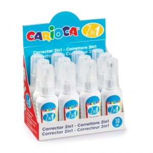 carioca expositor de 12 correctores 2en1 boligrafo y pincel pincel de nylon suave y preciso punta metalica de precision secado rapido color blanco