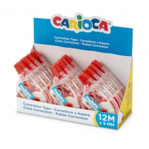 carioca tape expositor de 12 correctores 12mx5mm cubriente se puede volver a escribir enseguid color blanco