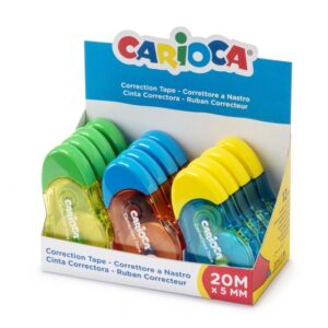 carioca tape expositor de 12 correctores de cinta 20mx5mm cubriente se puede volver a escribir enseguida ideal para cualquier tipo de papel color varios