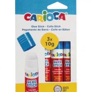 carioca pack de 3 pegamentos de barra ideal para casa, colegio y oficina pega papel, fotos y tejidos sin disolventes color varios