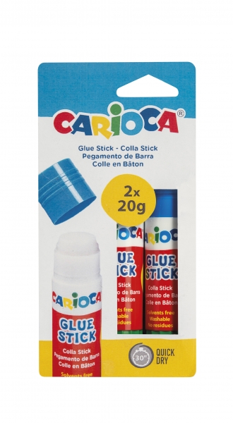 carioca pack de 2 pegamentos de barra ideal para casa, colegio y oficina pega papel, fotos y tejidos sin disolventes color varios