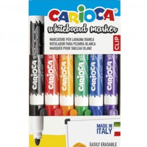 carioca pack de 6 rotuladores para pizarra blanca punta de Ø 4.5mm tapa con clip se borra facilmente y se seca rapidamente colores surtidos
