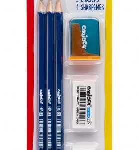 carioca pack de 3 lapices de grafito hb + 2 gomas y sacapunta facil de borrar y sacar punta cuerpo triangular agradable al tacto color gris