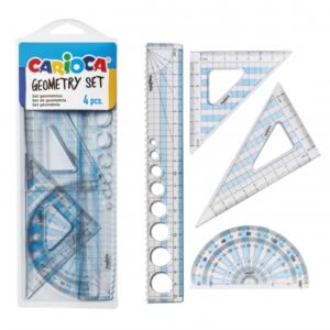 carioca pack geometrico de 4 herramientas 1 regla 20cm 2 escuadras 1 goniometro 180° herramienta multifuncion practico envase plegable color varios