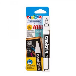carioca rotulador de tiza liquida base de agua punta reversible resistente a la luz facil de borrar aplicable sobre pizarra y cristal color blanco