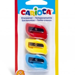 carioca pack 3 sacapuntas de colores con 1 agujero apto para lapices/ceras triangulares, redondos y hexagonales tornillo de seguridad en la lama color varios