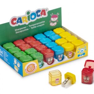carioca expositor pack 24 sacapuntas de colores con deposito 1 agujero apto para lapices/ceras triangulares, redondos y hexagonales tornillo de seguridad en la lama color varios