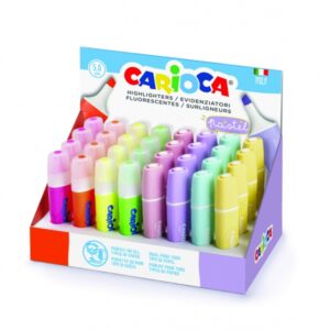 carioca memolight expositor de 32 marcadores brillantes y lavables tinta a base de agua punta biselada colores fluo y pastel surtidos