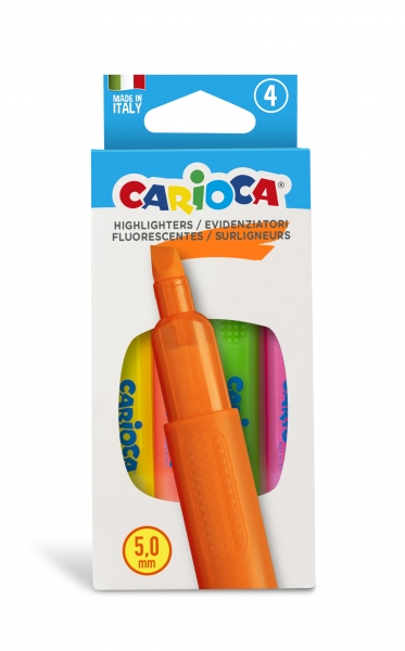 carioca memory pack de 4 subrayadores punta biselada de 5mm brillantes y lavables tinta a base de agua color varios