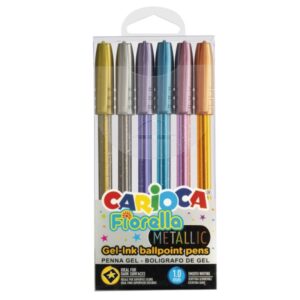 carioca fiorella metallic pack de 6 boligrafos de colores tinta gel punta de bola 1mm cuerpo transparente colores metalicos surtidos