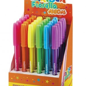 carioca fiorella expositor de 30 boligrafos neon punta de esfera cuerpo transparente fluo escritura brillante y colorida color varios