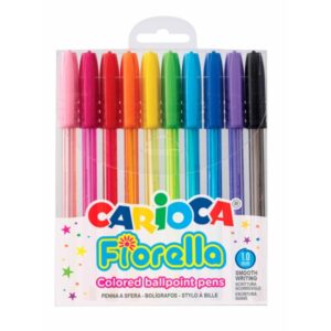 carioca fiorella pack de 10 boligrafos de colores tinta gel punta de bola 1mm cuerpo transparente fluo colores surtidos