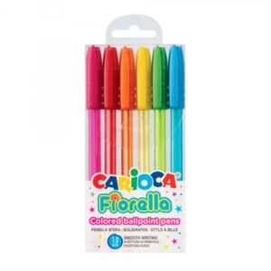 carioca fiorella pack de 6 boligrafos de colores tinta gel punta de bola 1mm cuerpo transparente fluo colores surtidos