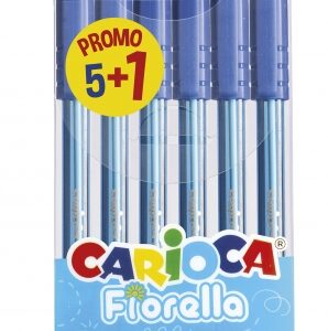 carioca fiorella pack 5+1 boligrafos punta de bola Ø 1mm cuerpo transparente escritura brillante y colorida color azul