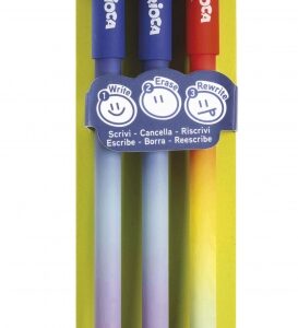 carioca oops easy pack de 3 boligrafos borrables con punta de Ø 0.7mm tinta termo sensible cuerpo con efecto degradado doble goma colores surtidos