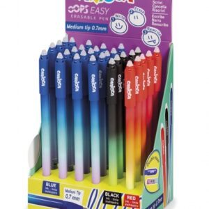 carioca oops easy expositor de 30 boligrafos borrables tinta termo sensible cuerpo con efecto degradado punta de 0.7mm doble goma color varios