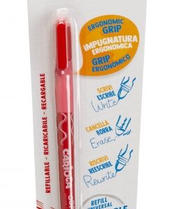 carioca oops boligrafo borrable tinta roja termo sensible empuñadura ergonomica triangular punta de Ø 0.7mm doble goma recambios compatibles color rojo
