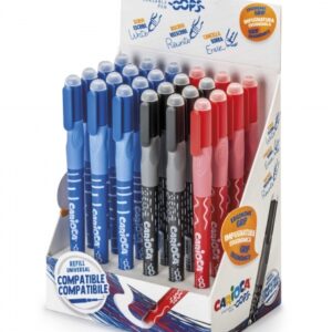 carioca oops expositor de 24 boligrafos borrables tinta termo sensible empuñadura ergonomica triangular punta de Ø 0.7mm doble goma recambios compatibles colores surtidos