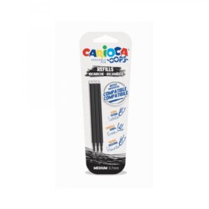carioca oops pack de 3 recambios para boligrafo borrable tinta termo sensible punta de 0.7mm compatibles con boligrafo oops color negro
