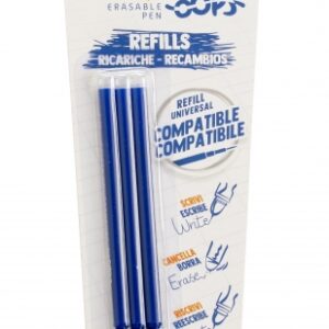 carioca oops pack de 3 recambios para boligrafo borrable tinta termo sensible punta de 0.7mm color azul