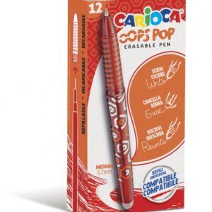 carioca oops pop boligrafos borrables tinta termo sensible empuñadura texturizada punta de 0.7mm doble goma recambios compatibles color rojo
