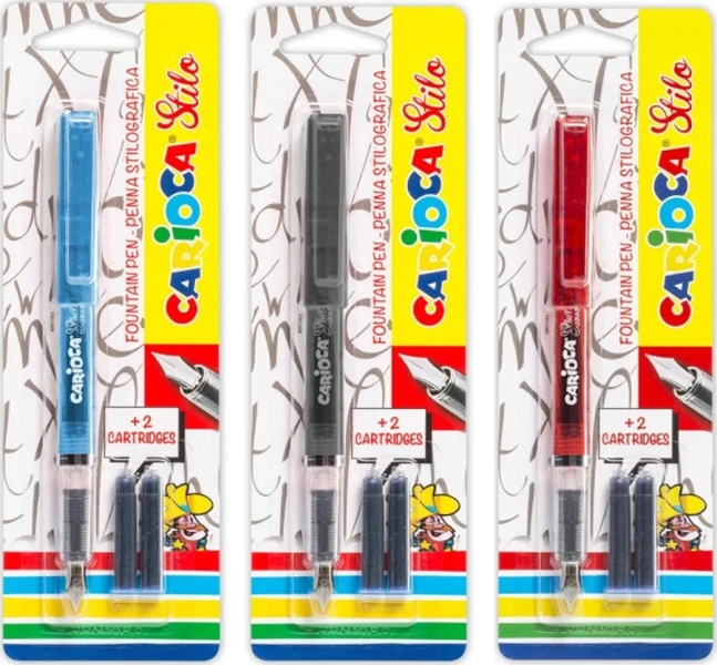 carioca pack de 1 pluma estilografica + 2 cartuchos cartuchos estandar de tinta azul escritura suave y precisa colores del cuerpo surtidos aleatorios