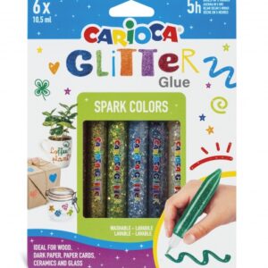 carioca glitter glue base blister de 6 tubitos de cola de color efecto glitter aplicacion directa secado en 30 minutos color varios