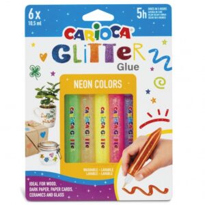 carioca glitter glue fluo blister de 6 tubitos de cola de color para decorar con efecto glitter se aplica directamente sobre la superficie seca en 30 minutos color varios