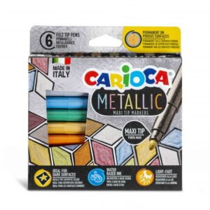 carioca metallic maxi pack de 6 rotuladores punta maxi Ø 6mm ideales para superficies oscuras colores permanentes en superficies porosas color varios