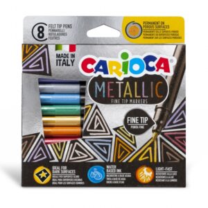 carioca metallic fine pack de 8 rotuladores metalicos punta fina ideales para superficies oscuras colores permanentes en superficies porosas tinta a base de agua color varios