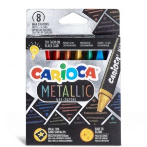 carioca metallic pack de 8 ceras metalicas cuerpo maxi triangular colores cubrientes para superficies oscuras faciles de limpiar color varios