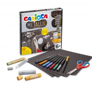 carioca metallic pop up creator juego para realizar super cartulinas 3d 8 rotuladores metalicos punta fina 2 temperello oro y plata 2 glitter glue oro y plata 1 tijeras 4 cartulinas negras color varios