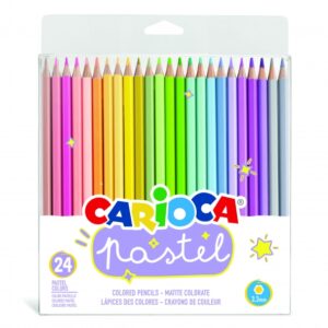 carioca pack de 24 lapices de madera colores pastel cuerpo hexagonal colores brillantes y lavables escritura blanda mina segura y resistente a las caidas color varios