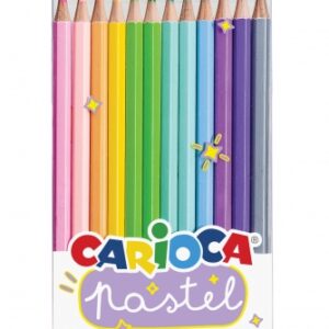 carioca pack de 12 lapices de madera pastel colores pastel cuerpo hexagonal colores brillantes y lavables escritura blanda mina Ø 3.3mm segura y resistente a las caidas color varios