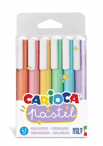 carioca pack de 6 subrayadores pastel tinta a base de agua punta biselada tinta lavable color varios