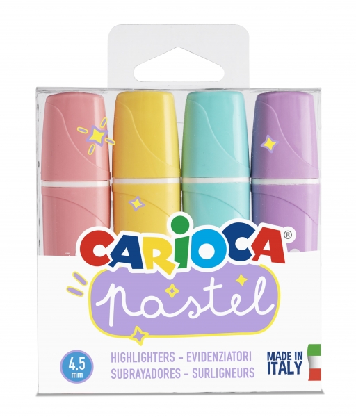 carioca memolight pack de 4 subrayadores pastel tinta a base de agua y lavable punta biselada color varios