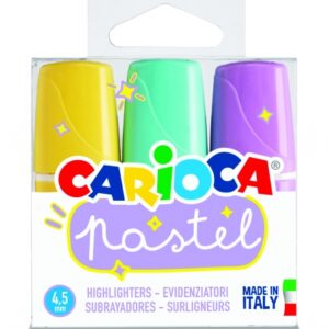carioca minilight pack de 3 subrayadores pastel tinta a base de agua y lavable punta biselada color varios