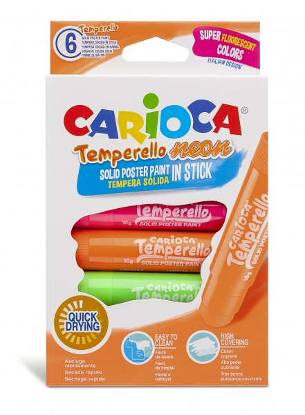 carioca temperello neon pack de 6 temperas solidas colores brillantes y lavables gran cobertura faciles de mezclar sin disolventes acabado satinado secado rapido color varios