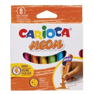 carioca ceras neon pack de 8 ceras cuerpo maxi triangular colores cubrientes faciles de limpiar color varios