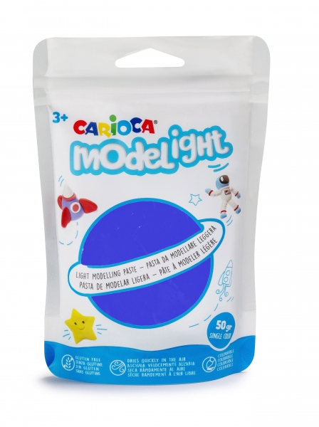 carioca modelight pack de 50gr de masa de modelar super ligera elastica y maleable se seca al aire no ensucia las manos reutilizable con agua color azul