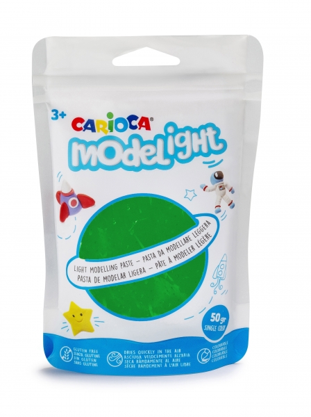 pack carioca modelight pasta de moldear super ligera elastica maleable se seca al aire no ensucia colores brillantes sin gluten reutilizable con agua 50gr color verde