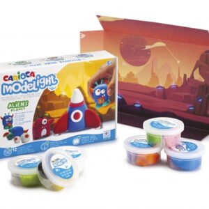 carioca modelight maxiplaybox aliens pack de pasta de moldear super ligera elastica maleable sin gluten se seca al aire incluye herramientas y escenario color varios