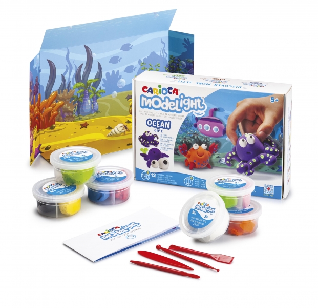 carioca modelight maxiplaybox ocean pack de pasta de moldear super ligera elastica maleable sin gluten se seca al aire incluye herramientas y escenario color varios