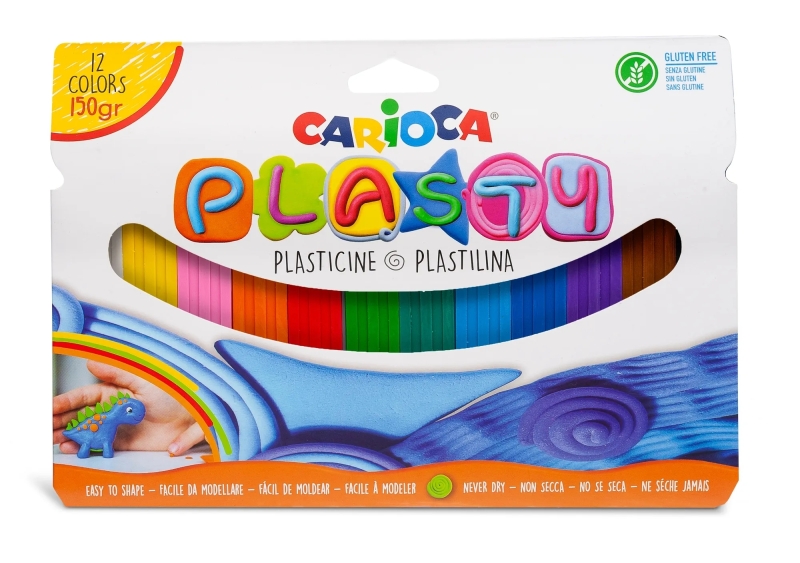 carioca plasty pack de 12 plastilinas surtidas facil de usar no se seca reutilizable colores brillantes y mezclables libre de gluten color varios