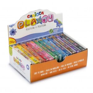 carioca expositor de 12 plastilinas 150gr facil de usar no se seca reutilizable colores brillantes mezclables libre de gluten color varios