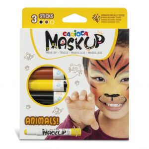 carioca mask up animals pack de 3 colores para la piel colores brillantes lavables base agua incluye dos tutoriales paso a paso colores marron, amarillo y negro