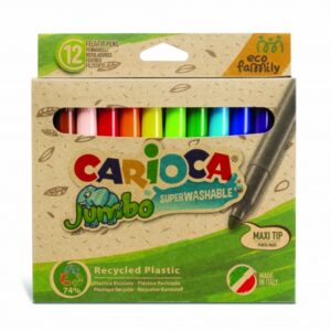 carioca jumbo eco family pack de 12 rotuladores punta maxi 6mm tinta superlavable capuchon ventilado color varios
